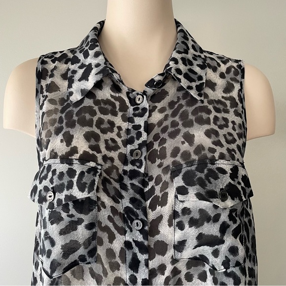 BCBGMaxazria Animal Print Chiffon Tunic Long Blouse Top Cougar Leopard Print - Picture 4 of 5
